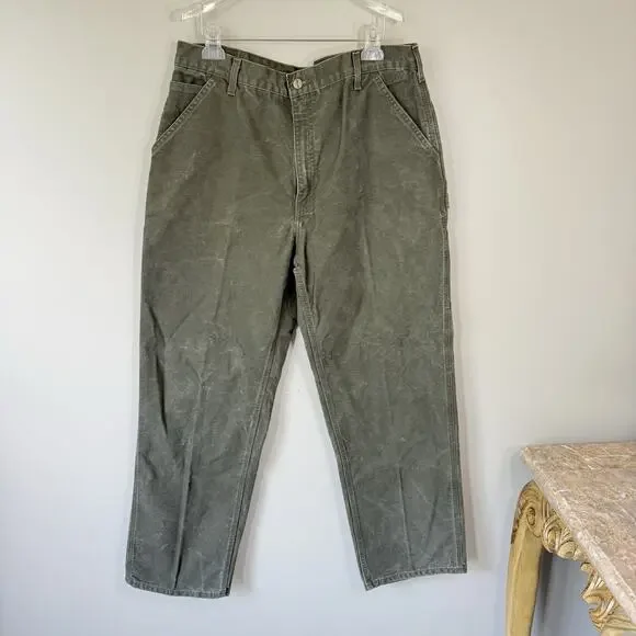 VTG Carhartt Pants Mens 37X33 Moss Green Carpenter Dungaree Canvas Duck B11 MOS